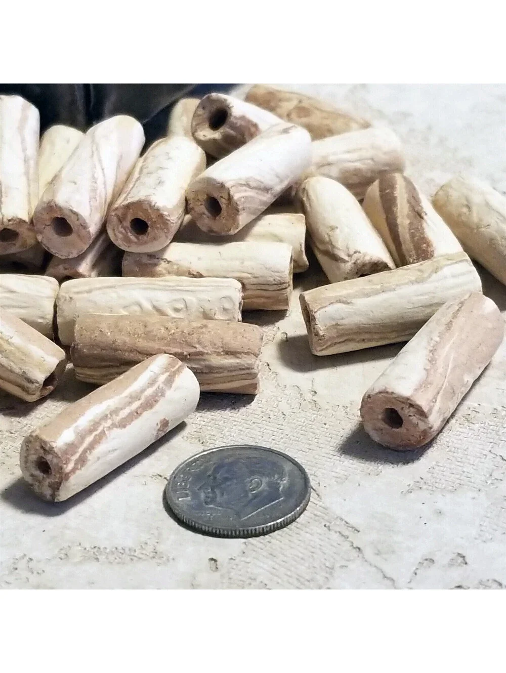 Vintage South American Terra Cotta Clay Beads Tan Red 25x10mm Round Tube 5pcs